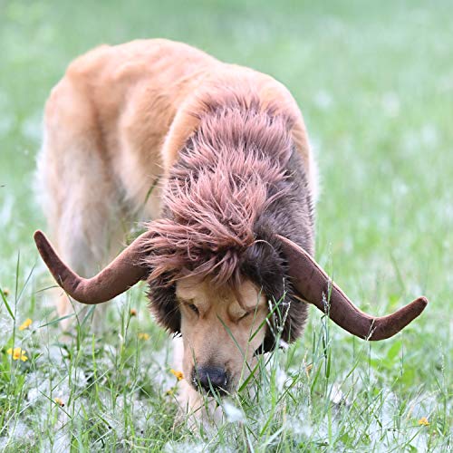 Onmygogo Funny Pet Moose Costumes for Dog, Cute Furry Pet Wig for Halloween Christmas, Pet Clothing Accessories (Bull, Size L) - Bull - Size L
