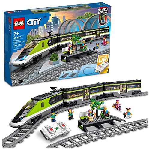 LEGO City Express Passenger Train Set, 60337 Remote Controlled Toy, Gifts for Kids, Boys & Girls with Working Headlights, 2 Coaches and 24 Track Pieces - Standard Packaging