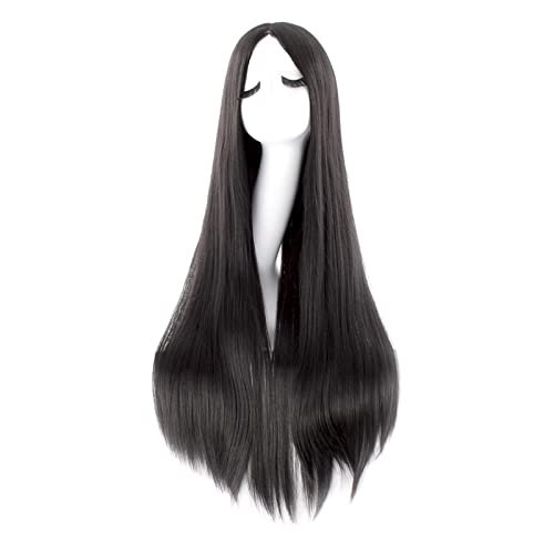MapofBeauty 40 Inch/ 100 cm Carve Long Straight Cosplay Wig Anime Costume Party Wig (Black) - Black