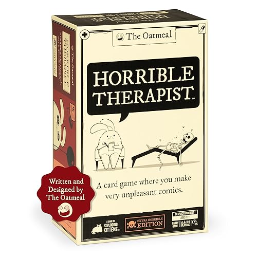 Exploding Kittens Horrible Therapist: Extra Horrible Edition 3-8 Players - Ages 17+ - 15 Minutes to Play - Comic Building Card Game - Ideal for Party, Family Game Night - White - Extra Horrible Edition