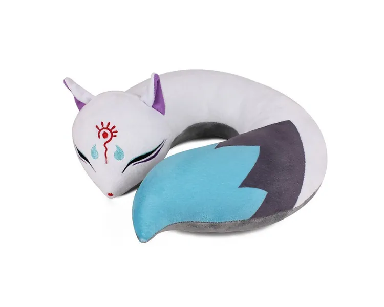 Plush Stuffed Cute Spirit Fox U Shape Neck Pillow Travel Pillow Animation Gift (Blue)