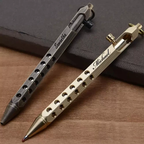 Personalized Black Gold Brass Engraved Bolt-Action Pen