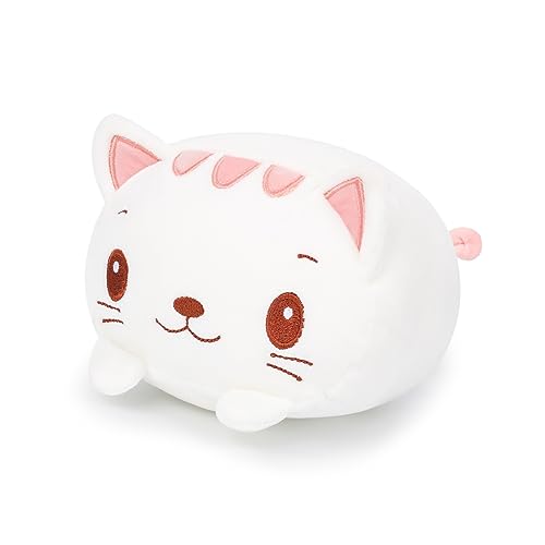 AIXINI 8 inch Cute White Cat Plush Stuffed Animal Cylindrical Body Pillow,Super Soft Cartoon Hugging Toy Gifts for Bedding, Kids Sleeping Kawaii Pillow - White Cat - 8inch