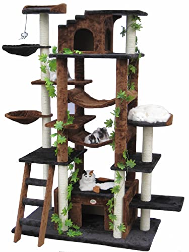 Go Pet Club 77-Inch Cat Tree, Brown/Black - 6 Levels