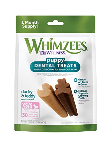 WHIMZEES by Wellness Puppy Natural Dental Chews for Dogs, Long Lasting Treats, Grain-Free, Freshens Breath, Extra Small/Small Breed, 30 count , 7.90 Ounce (Pack of 1) - Dental XS/S - 7.9 Ounce (Pack of 1)