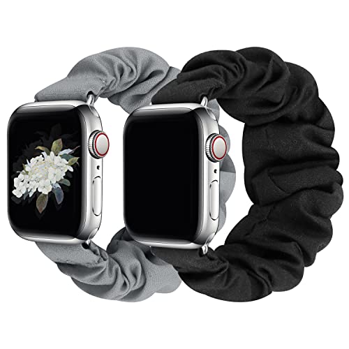 JIELIELE Compatible with Scrunchie Apple Watch Band 38mm 40mm 41mm 42mm 44mm 45mm 49mm for Women, Cute Wristbands Straps Elastic Scrunchy Band for iWatch Series 9 8 7 6 5 4 3 2 1 SE (M-38/40 SET-BG) - SET-BG - 38mm/40mm/41mm-Large