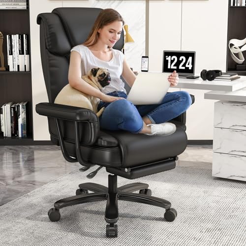 GYI Big and Tall Office Chair 400LBS with Wide Seat and Arms, 160° Reclining Office Chair with Footrest, Comfortable Executive Office Desk Chair High Back, Computer Chair Home Office - Black-1unit