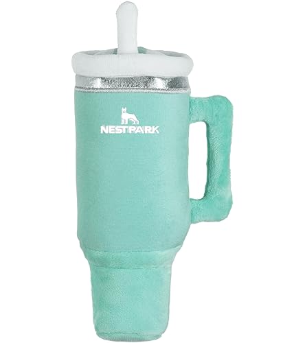 Nestpark Tumbler Cup Funny Dog Toy - Parody Plush Squeaky Crinkle Dog Toy (Mint Green) - Seafoam Green