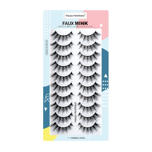5D False Lashes Wispy Natural, Cat Eye Short Fake Eyelashes , Supernatural Cross Fluffy Soft Reusable Faux Mink Lashes,10 Pairs|Happy Heartbeat(H2)