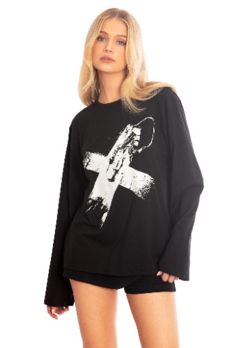 ARCANE Warwick Long Sleeve Oversized Boyfriend Tee | L / Black