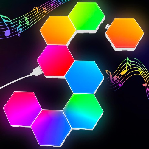 Kimimara Hexagon Lights Gaming - 8 Pack RGB Led Hex Light Panels Hexagon Smart Wall Lights Sync to Music for Room Bar Decor Gaming Setup