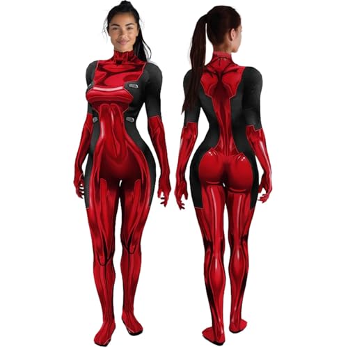 Eykug Ladypool Costume Jumpsuit for Women Halloween Superhero Bodysuit Spandex Zentai Suit 3D Print - Large - Red
