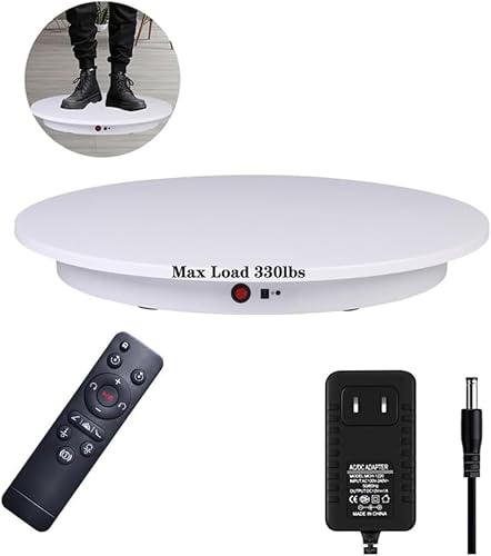 JAYEGT Motorized Rotating Display Stand, 360 Degree Electric Rotating Potography Turntable for Products Display，Live Video Show, Remote Control Angle, Speed (White/23.6Inch/330Lbs Load/Wired) - White/23.6Inch/330Lbs Load/Wired