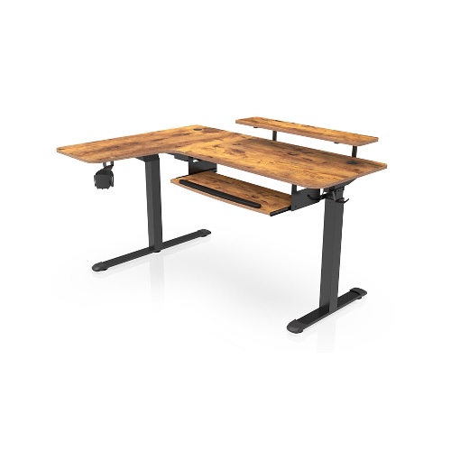 Eureka 60" L Shaped Electric Standing Rustic Brown Office Desk (Left Side) | Default Title