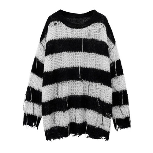 'The Grave' Black Grunge Tassel Cutout Sweater - Black / M