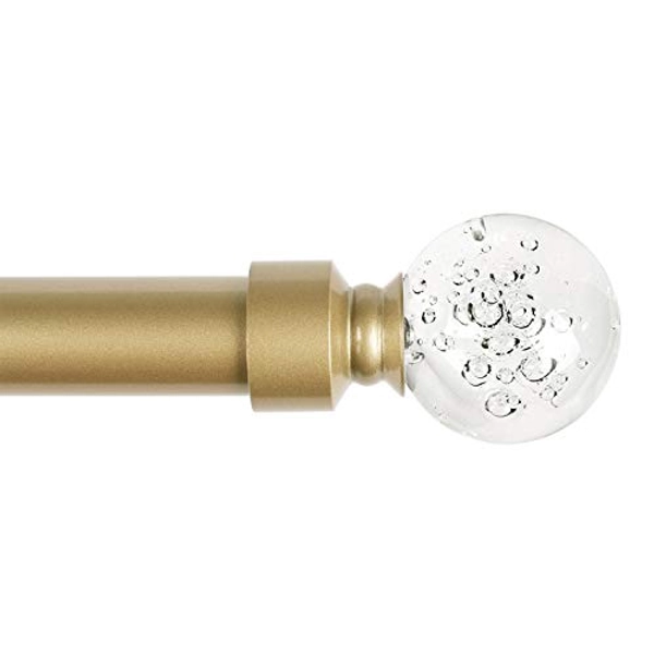Golden Decrative Single Curtain Rod 1 Inch Diameter Adjustable Drapery Rod Extends from 48 to 86 Inches with Crystal Ball Finials, Brass Cafe Window Rods