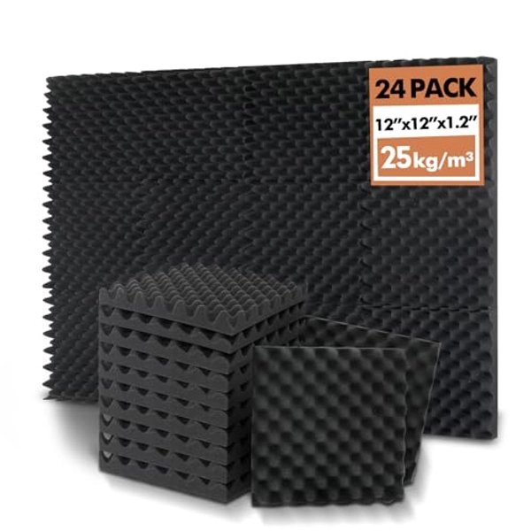 24 Pack Acoustic Panels, 12x12x1.2 Inches Egg Crate Acoustic Foam Panels, Sound Proof Foam Panels Noise Reducing for Walls and Ceiling, Acoustic Foam Panels Sound Absorbing, Soundproof Wall Panels
