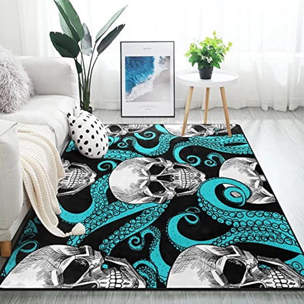 ALAZA Blue Octopus Kraken Sugar Skull Area Rug Rugs for Living Room Bedroom 7' x 5'
