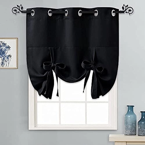 PONY DANCE Curtains for Bedroom - Light Block Window Shade Tie Up Curtain Blinds for Privacy Protect Panels in Adjustable Size for Basement, 1 PC, 46 Wide x 63-inches Long, Black