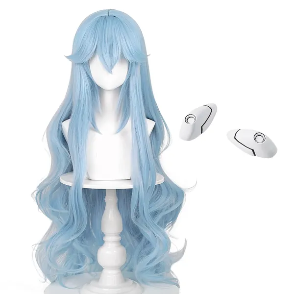 Ice Blue Wig for Rei Ayanami Cosplay Wig + Hairpin Anime Long Women Curly Fluffy Halloween Hair Wig + Cap