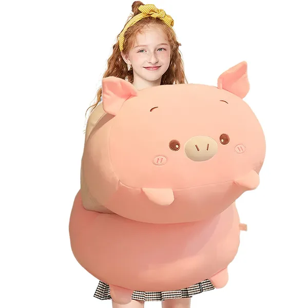 Giant Fluffy Pig Plush Body Pillow Soft Pink Pig Stuffed Farm Animals Cuddle Pigglet Plushie Cushion Decor Gifts for Xmas Birthday/23.6''(Only for Age 14+)