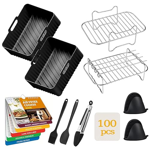 6 Pcs Hot Air Fryer Accessories Set,Dual Air Fryer Racks, Multi-Purpose Air Fryer Accessories, 304 Stainless Steel Rack with 4 Barbecue Sticks for Ninja Foodi DZ201/401 AF300EU AF400EU (15 PCS) - 15 PCS