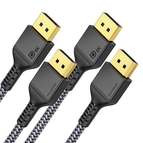 DisplayPort Cable 1.4, Maxonar 8K 10Ft/ 3M DP to DP Cable Cord (8K@60Hz 7680x4320, 4K@240Hz, 2K@144Hz) HBR3 High Speed for Odyssey G9 CHG90, PC, Laptop, TV Gaming Monitor -2 Packs - 10Ft - Grey - 2