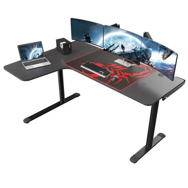 EUREKA ERGONOMIC L Shaped Gaming Desk, 60 Inch Corner Gaming Desk, Large Computer Desk, PC Gaming Desk with Mouse Pad and Cable Management for Gift,Space Saving, Easy to Assemble,Black - Black-left Side