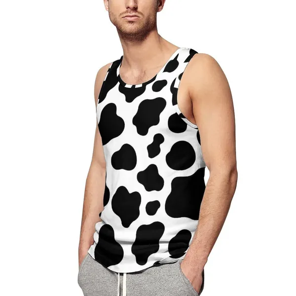 BAIKUTOUAN Cow Pattern Men's Tank Top Casual T-Shirts Sleeveless Funny Tees Beach Shirt Print - X-Large