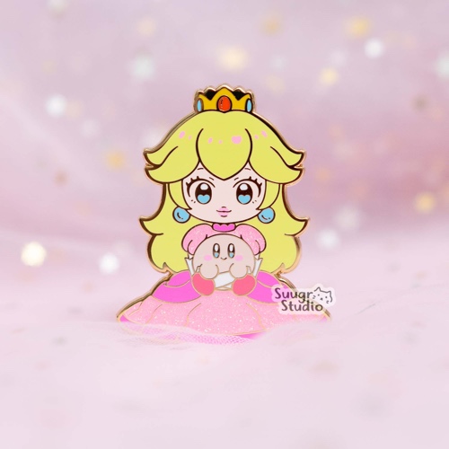 Princess x Poyo (Peach) Hard Enamel Pin - [A Grade] / Simple Rubber Back