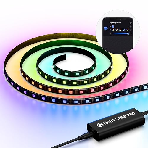 Elgato Light Strip Pro – Individually Addressable RGB LEDs, AI Scenes, Adjustable Speed/Intensity/Direction – App Controlled on Mac, PC, iPhone, Android, Stream Deck, Black - Light Strip Pro (2M)