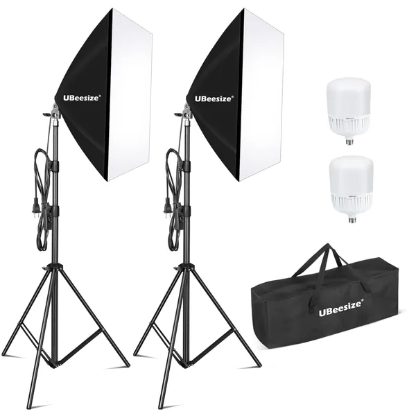 UBeesize Softbox Photography Lighting Kit, 27” x 20” Continuous Lighting Kit with 2pcs 40W E27 Socket 6500K Bulbs, Professional Photo Studio Lighting for Video Recording, Portrait Shooting -