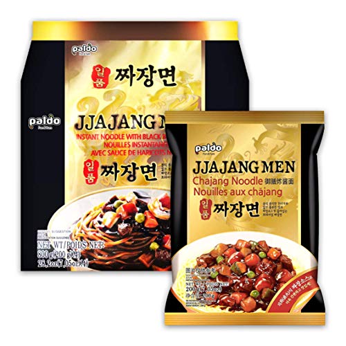 Paldo Fun & Yum Ilpoom Jjajangmen Noodles, Pack of 4, Traditional Brothless Chajang Ramen with Savory & Sweet Black Bean Sauce, Oriental Style Korean Ramyun, Soupless K-Food, 200g x 4 - 7.05 Ounce (Pack of 4)