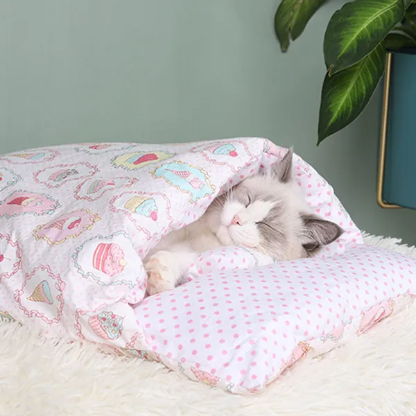 Dog & Cat Futon-Style Sleeping Bag - M / Pink Ice cream
