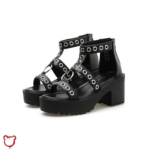 Black Rivet Faux Leather Platform - black shoes / 8.5
