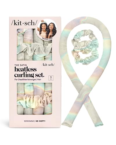 Kitsch Satin Heatless Curling Set - Overnight Hair Curlers to Sleep in, Heatless Curls, Heatless Hair Curler Overnight Curls, Heatless Curling Rod Headband, No Heat Soft Curlers to Sleep in - Aura - 1 Count (Pack of 1) - Aura