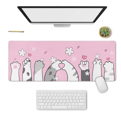 Cat Paw Gaming Mouse Pad for Desk, Extended Large Kawaii Cherry Blossom Mouse Pad, Pink Mousepad XL, Cute Sakura Mouse Pad Anime, Long Big Mouse Mat, Kawaii Decor Stuff Accessories, 31.5 X 11.8 Inch - Pink Cat Paw