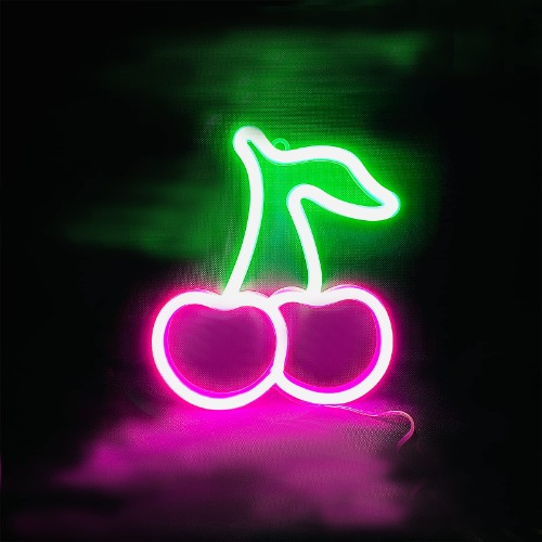 YEGUANG Cherry Neon LED Signs Light Room Decor Aesthetic Led Light Fruit Night Light for Bedroom Bar Hotel Party Game Room Wall Art Decoration (USB Charging/Battery Powered) (Pink/Green)