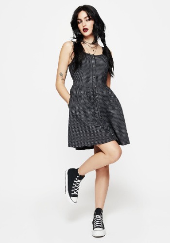 Faythe Cotton Check Button Up Apron Mini Dress | UK 16