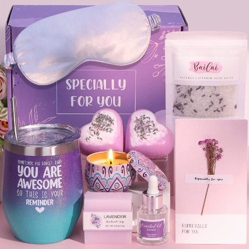 Lavender Pamper Gifts for Women Birthday, Relaxation Care Package for Her Self Care Gifts Box Pamper Hampers Kit for Women, Mum Spa Gifts Sets Get Well Soon Gifts Xmas Gifts Ideas for Women, Friends