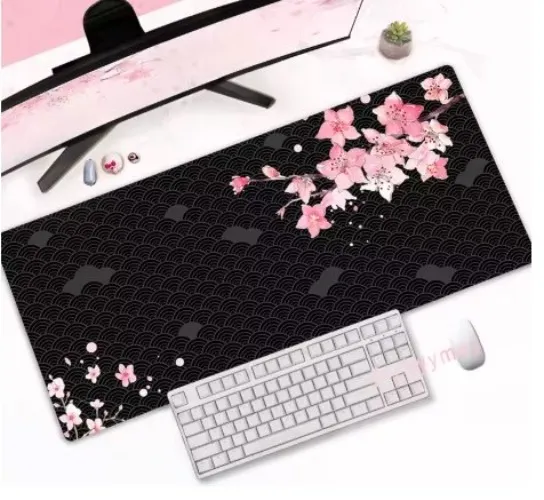 Mouse pad with pink cherry blossom flowers