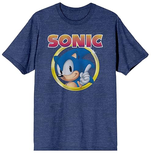 Sonic The Hedgehog Classic Character and Title Men's Navy Blue Graphic Tee - XX-Large - Blue