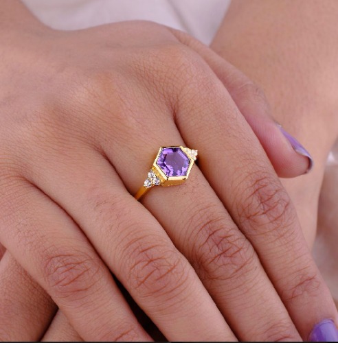 The Venus Ring/18k Yellow Gold Vermeil Purple Amethyst & White Topaz 