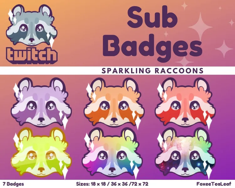 Sparkling Raccoon Sub Badges for Twitch