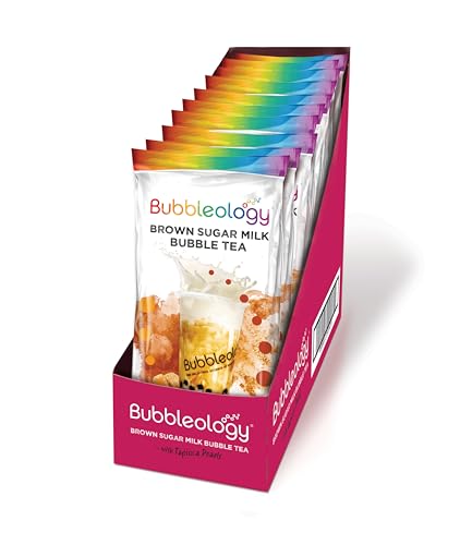 Bubbleology Brown Sugar Milk Bubble Tea Kit (Pack of 10) Boba Tea Kit With Tapioca Pearls | Each Sachet Contains: 1x Brown Sugar Blend, 1x Tapioca Pearls, 1x Large Straw | Just Add Milk
