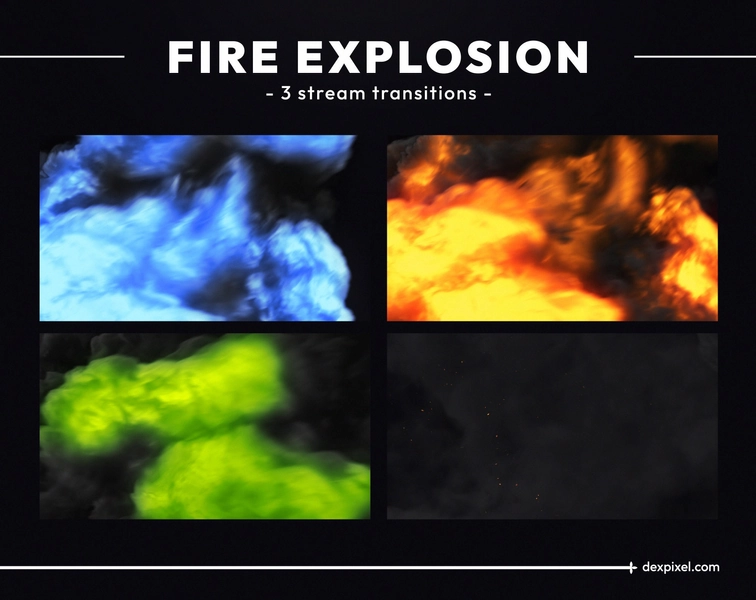 Fire and Smoke Explosion, Stream Twitch Transition | Smoke Stream Transition | Pack of 3 Stream Transitions  | Orange, Green, Blue Stinger
