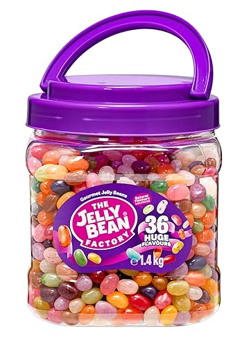 The Jelly Bean Factory, Gourmet Jelly Beans 1.4 KG Jar - 36 Natural, Huge Jelly Fruit Flavours, Retro American Sweets, Chewy Jelly Sweets for Kids, Adults - Bulk Pick & Mix Jelly Beans Gift Christmas