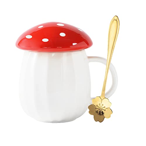 Yalucky Kawaii Cute Mushroom Mug Tea Cup Set Mushroom Stuff for Milk Coffee Tea Cup Mug with Lid Gifts for Girl Women Birthday Christmas Home Decor (Red) - red
