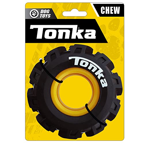 Tonka Seismic Tread Dog Toy with Interactive Feeder, Lightweight, Durable and Water Resistant, 4 Inches, for Medium/Large Breeds, Single Unit, Yellow/Black - 5 inch Seismic Tread