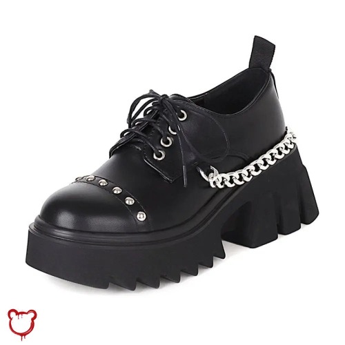 Gothic Chain-Studded Black Shoes. 